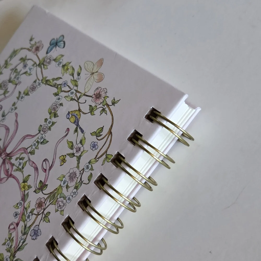 OCS Design Vintage Inspo Floral Butterfly Hardcover Medium Spiral Ruled Notebook